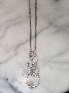 Italian 925 Sterling Silver Layered Circle Necklace CZ Statement Drop